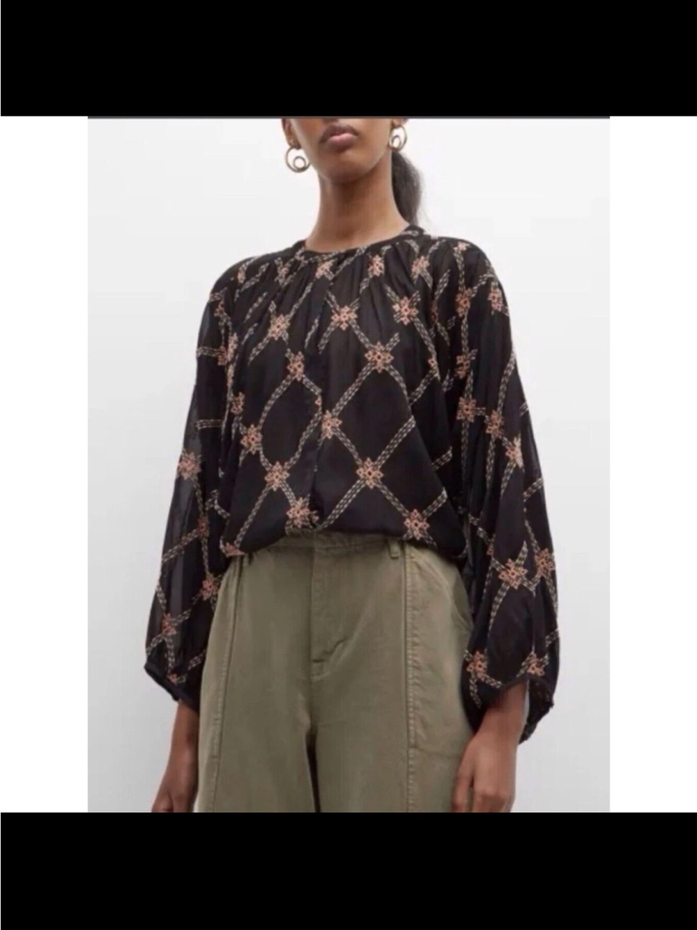 $398 Johnny Was Women's Black Iman Button-Down Shirt Top Size XS